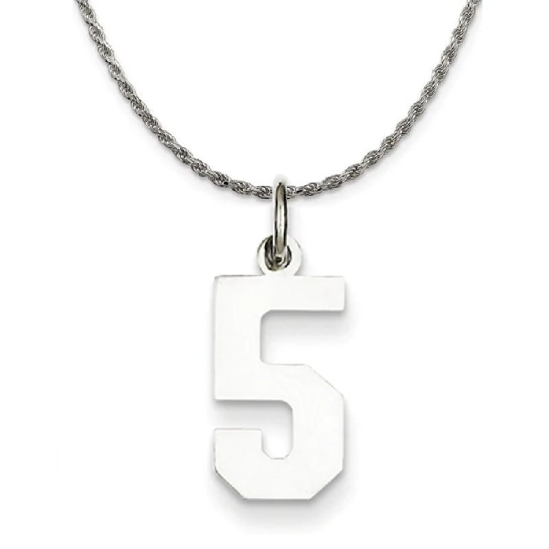 tendril drop necklace-Sterling Silver Athletic Lg Polished Number 5 Necklace