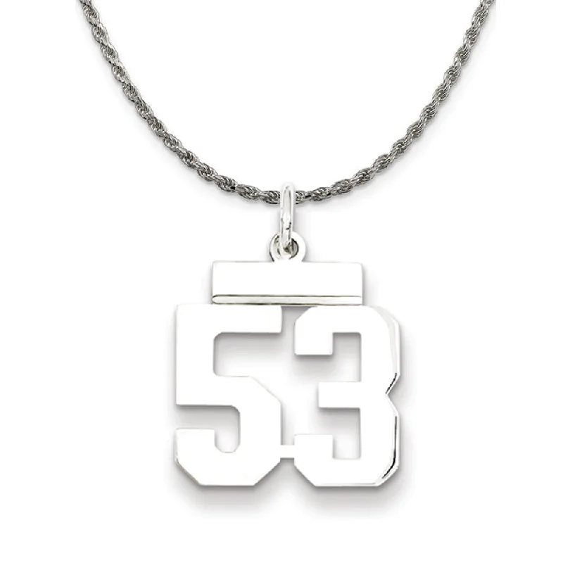 weathered silver necklace-Sterling Silver Athletic Lg Polished Number 53 Necklace