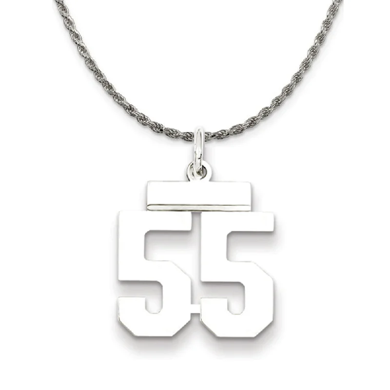 carved love necklace-Sterling Silver Athletic Lg Polished Number 55 Necklace