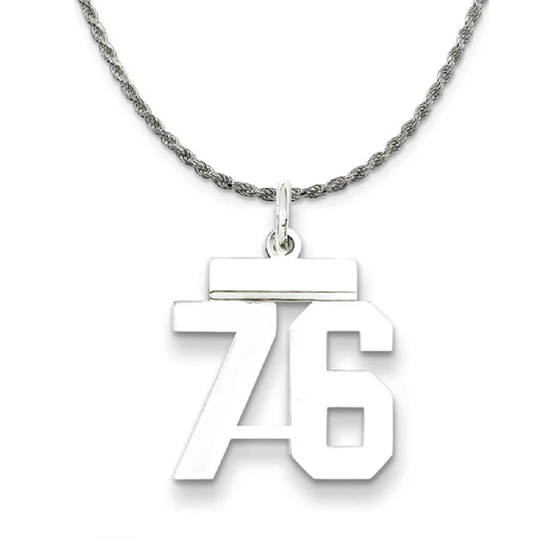 gold weave necklace-Sterling Silver Athletic Lg Polished Number 76 Necklace