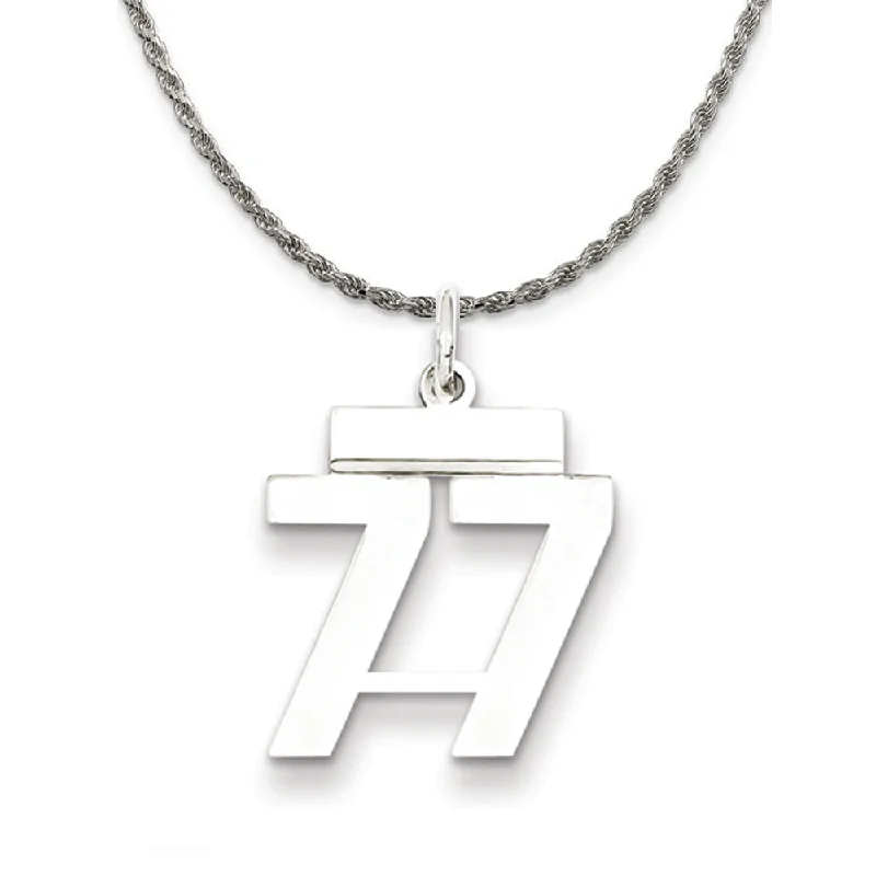 narrow gold necklace-Sterling Silver Athletic Lg Polished Number 77 Necklace