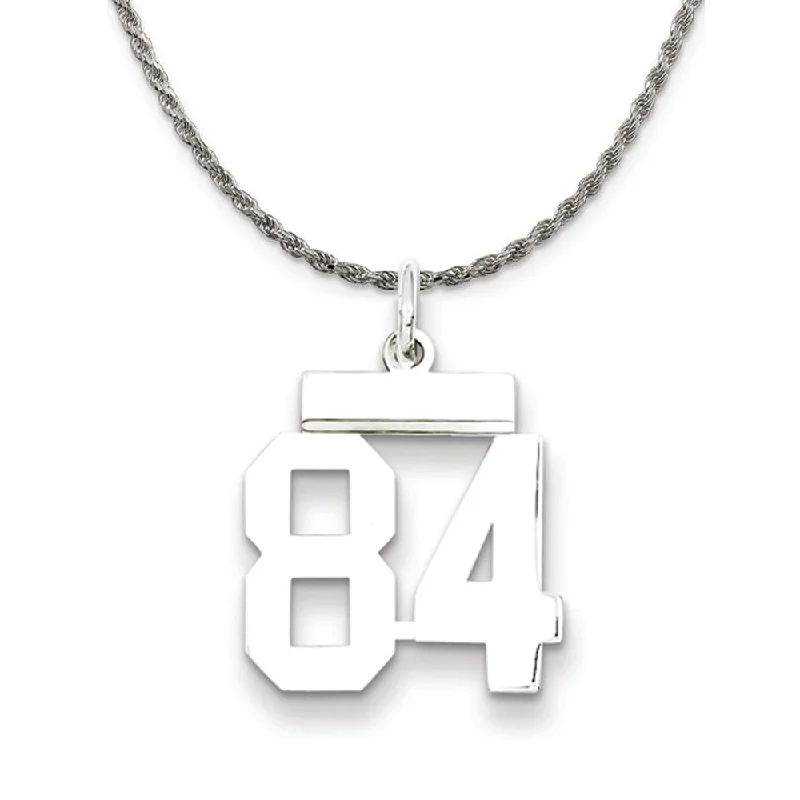 six-gem drop necklace-Sterling Silver Athletic Lg Polished Number 84 Necklace