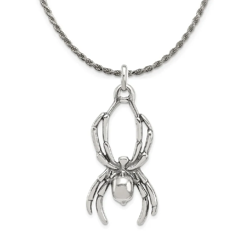 rover layered necklace-Sterling Silver Large 2D Antiqued Spider Pendant Necklace