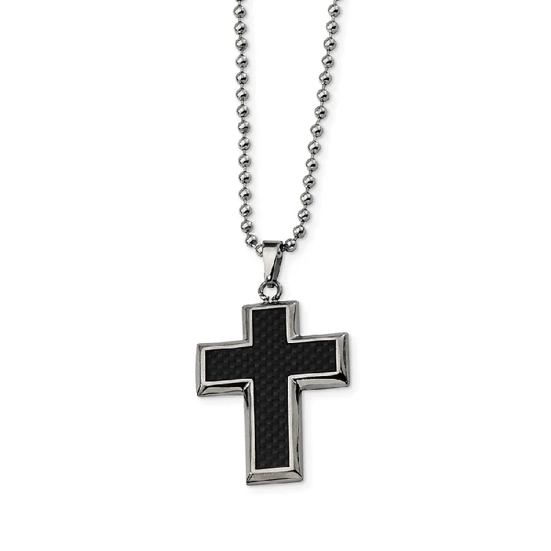 amber chain necklace-Titanium and Black Carbon Fiber Cross Necklace 22 Inch