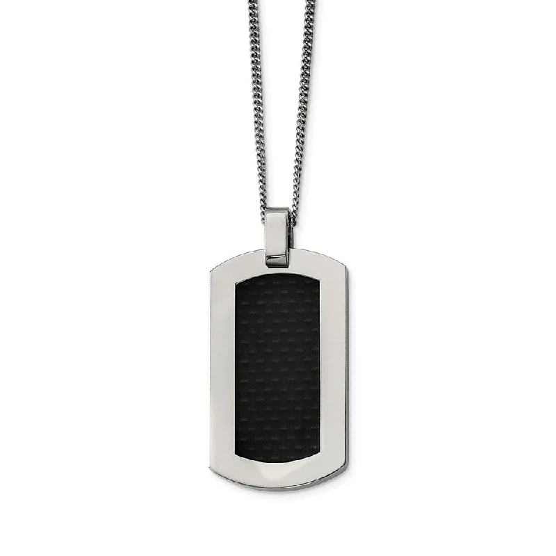 vintage ruby pendant necklace-Titanium and Black Carbon Fiber Dog Tag Necklace 24 Inch