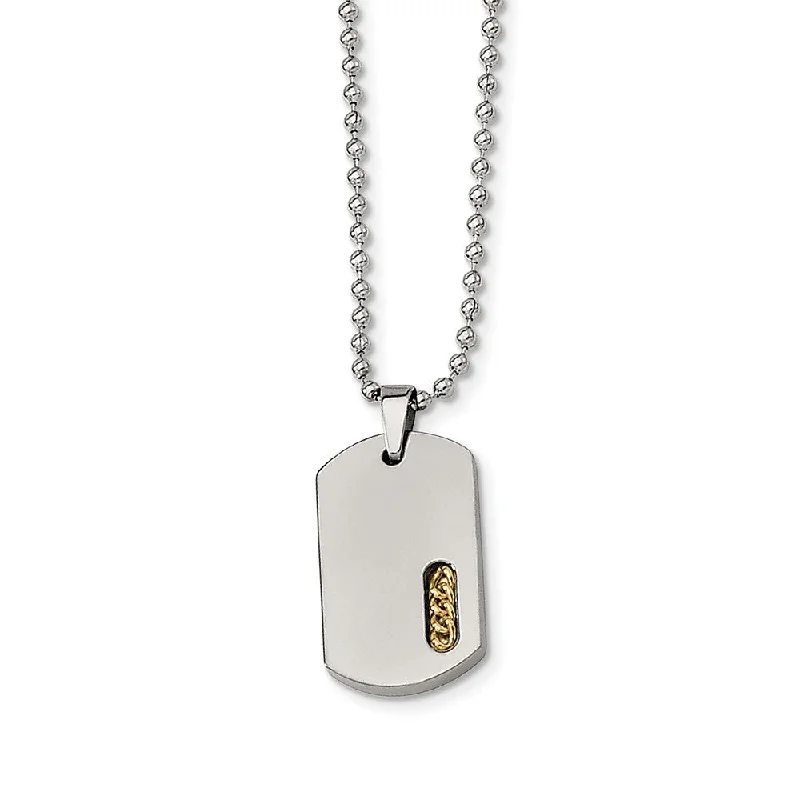 radiant pendant necklace-Titanium and Gold Tone Accent Dog Tag Necklace 22 Inch