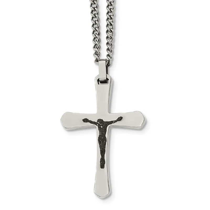 rose gold braided necklace-Two Tone Crucifix Cross Necklace in Stainless Steel, 24 Inch