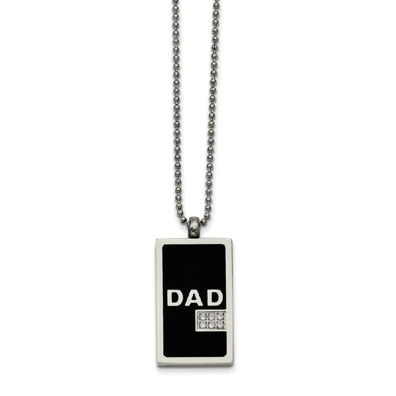 cast diamond necklace-Two-Tone Stainless Steel and CZ Dad Dog Tag Necklace 24 Inch