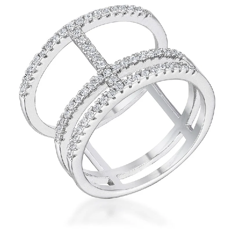 lavish cocktail ring-0.5Ct Rhodium Parallel Ring with Brilliant CZ