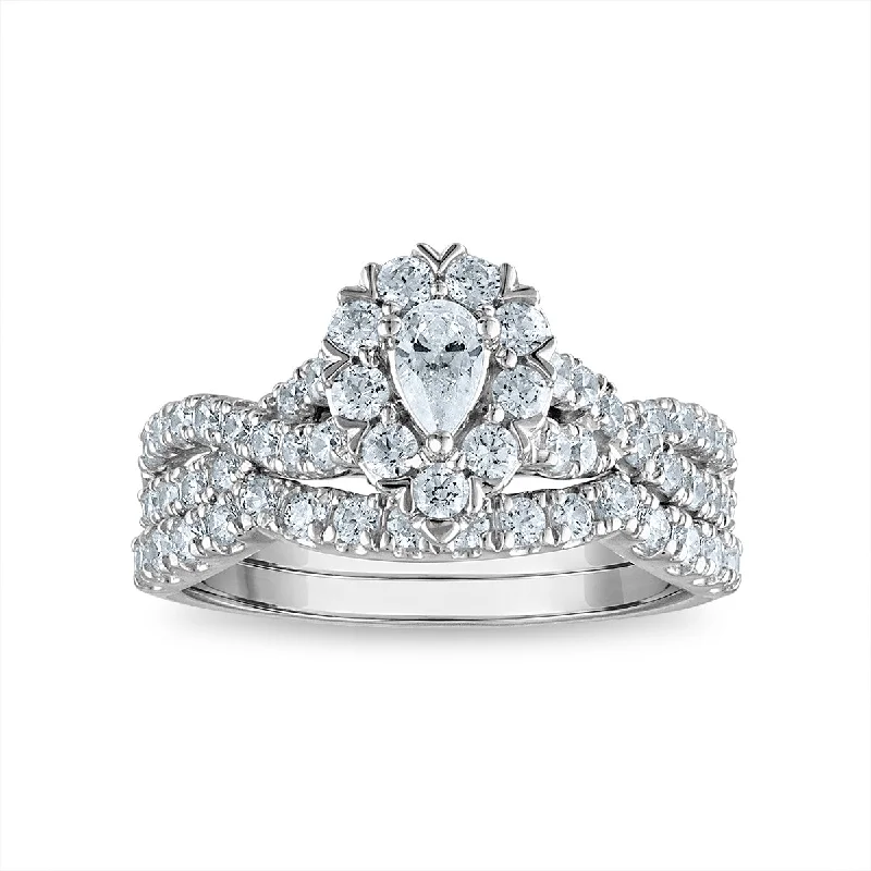 prism gem ring-LoveSong 88 EcoLove 1 1/4 CTW Lab Grown Diamond Halo Bridal Set Ring in 14KT White Gold