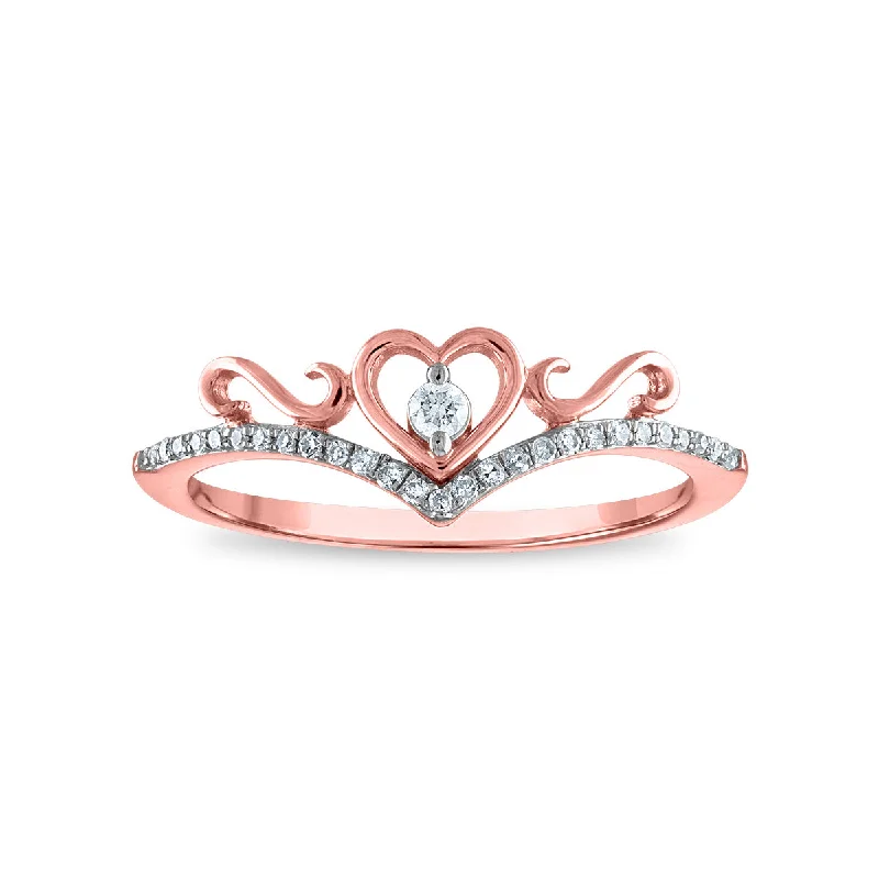 custom nebula ring-1/10 CTW Diamond Heart Tiara Crown Ring in 10KT Rose Gold