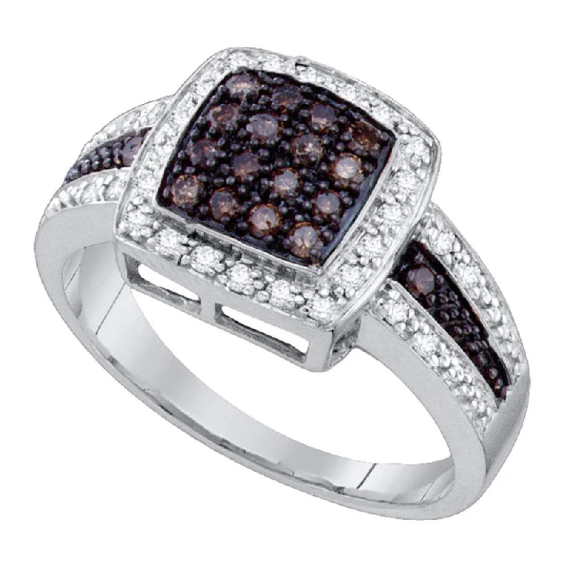 sci-fi gold ring-10k White Gold Brown Diamond Womens Cluster Square-shape Cocktail Ring 1/2 Cttw