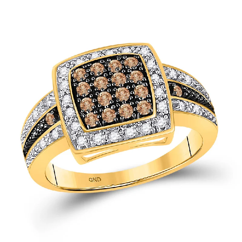 wave gemstone ring-10k Yellow Gold Brown Diamond Womens Cluster Square-shape Cocktail Ring 1/2 Cttw