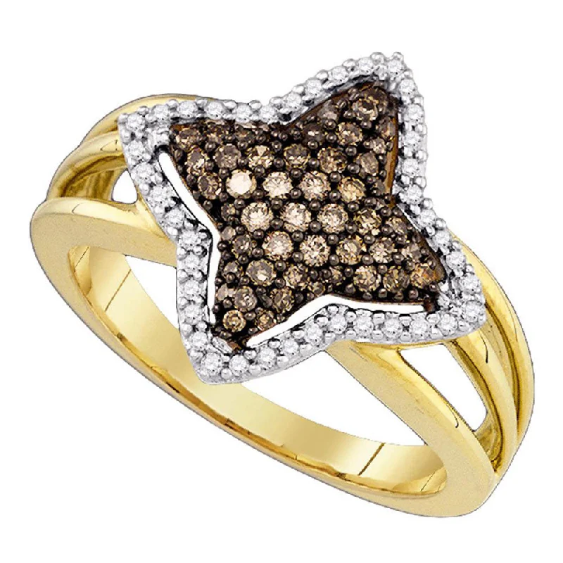 amber stack ring-10k Yellow Gold Brown Diamond Womens Star-shape Fancy Cluster Ring 3/8 Cttw