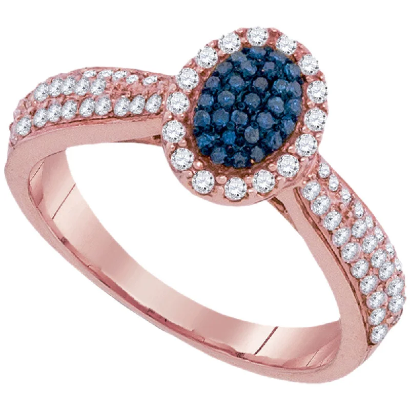 rugged gold ring-10kt Rose Gold Womens Round Blue Color Enhanced Diamond Oval Frame Cluster Ring 1/2 Cttw