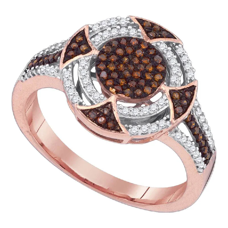 tendril stacking ring-10kt Rose Gold Womens Round Red Color Enhanced Diamond Circle Cluster Ring 1/3 Cttw