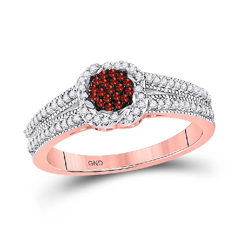 heirloom opal ring-10kt Rose Gold Womens Round Red Color Enhanced Diamond Cluster Ring 1/4 Cttw