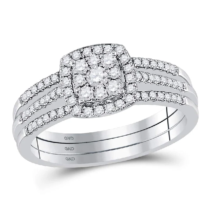 robust statement ring-10kt White Gold Round Diamond 3-Piece Bridal Wedding Ring Band Set 1/2 Cttw