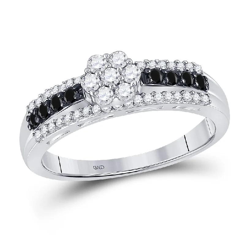 sci-fi matte ring-10kt White Gold Womens Round Black Color Enhanced Diamond Cluster Ring 1/2 Cttw