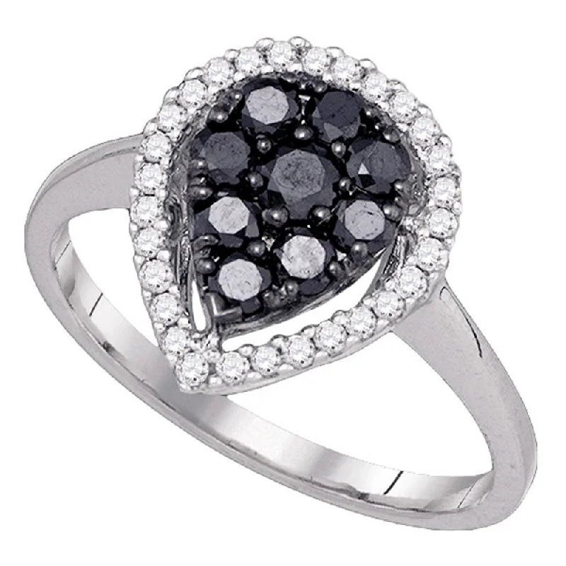 rugged turquoise ring-10kt White Gold Womens Round Black Color Enhanced Diamond Cluster Ring 3/4 Cttw