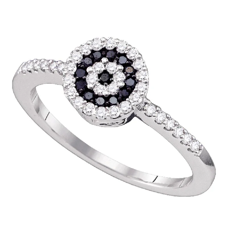 emerald step ring-10kt White Gold Womens Round Black Color Enhanced Diamond Concentric Cluster Ring 1/3 Cttw