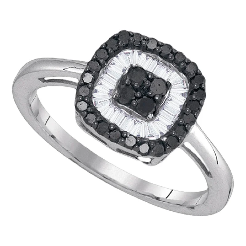 pearl tendril ring-10kt White Gold Womens Round Black Color Enhanced Diamond Square Ring 1/2 Cttw