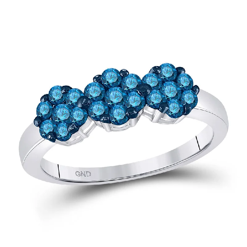 cast diamond ring-10kt White Gold Womens Round Blue Color Enhanced Diamond Cluster Ring 3/4 Cttw