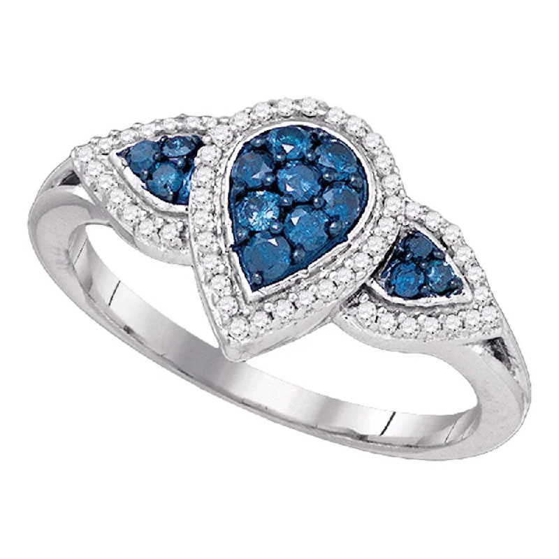 rover stacking ring-10kt White Gold Womens Round Blue Color Enhanced Diamond Teardrop Cluster Ring 1/2 Cttw