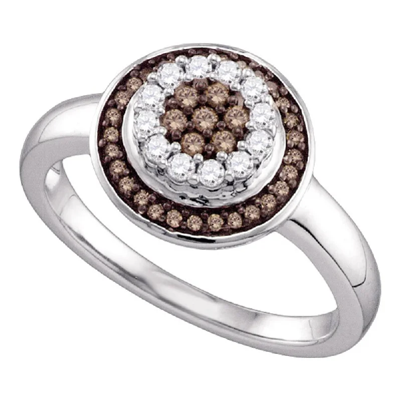 robust silver ring-10kt White Gold Womens Round Brown Diamond Cluster Ring 1/3 Cttw