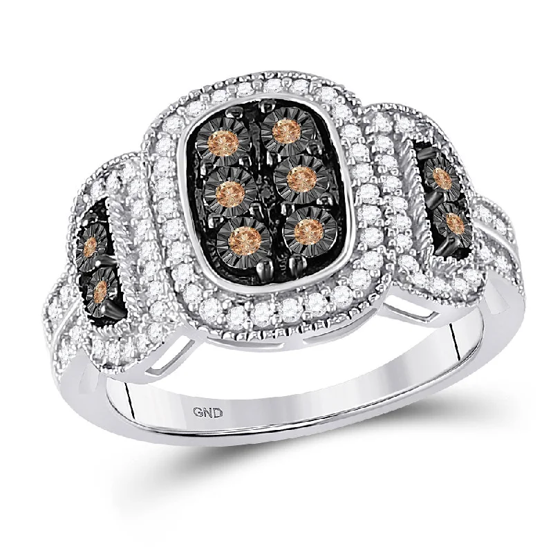 deep gold ring-10kt White Gold Womens Round Brown Diamond Cluster Ring 1/3 Cttw