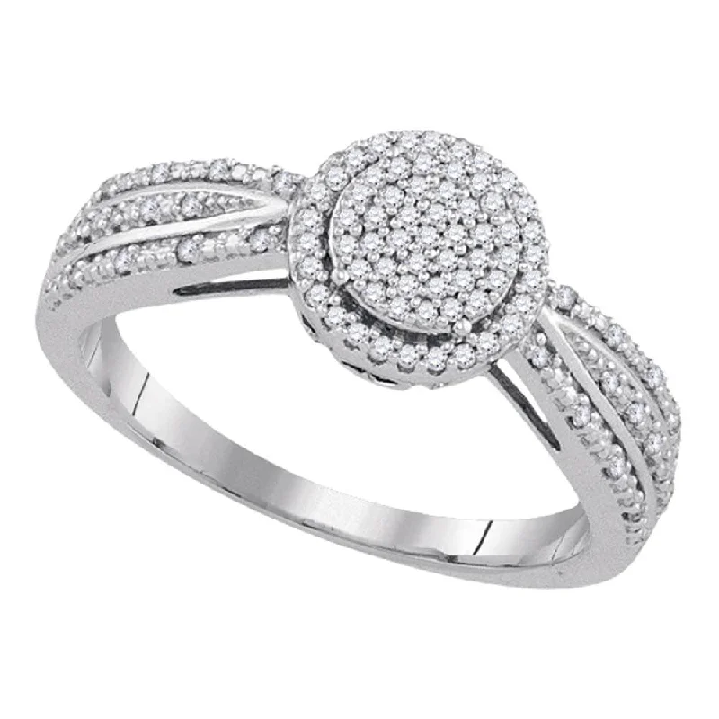 stretchable gemstone ring-10kt White Gold Womens Round Diamond Circle Cluster Ring 1/5 Cttw