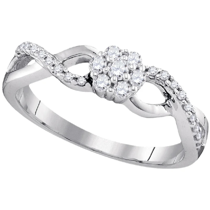 rover moon ring-10kt White Gold Womens Round Diamond Cluster Ring 1/4 Cttw