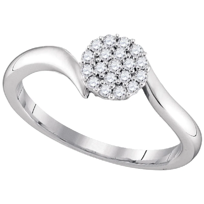 six-gem ring-10kt White Gold Womens Round Diamond Cluster Slender Simple Ring 1/6 Cttw