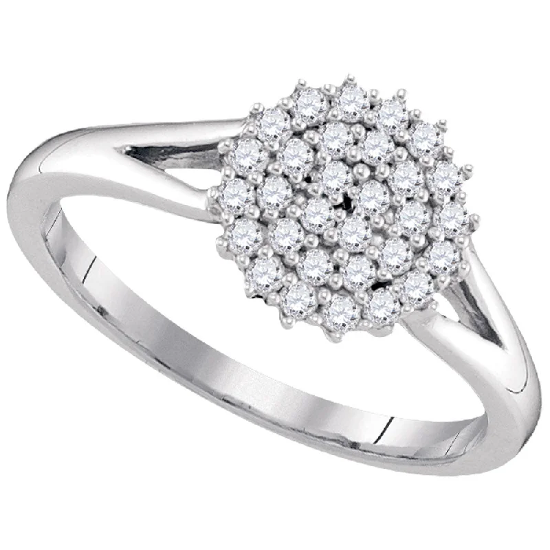 radiant opal ring-10kt White Gold Womens Round Diamond Concentric Circle Cluster Ring 1/3 Cttw