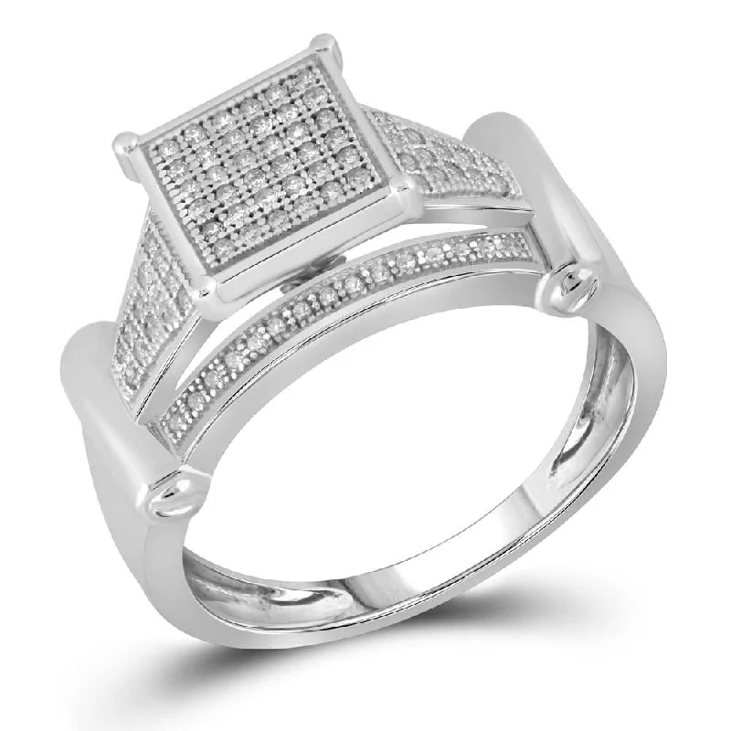 vintage-style promise ring-10kt White Gold Womens Round Diamond Elevated Square Cluster Ring 1/4 Cttw