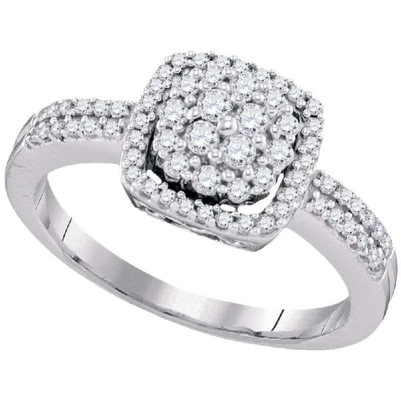 twisted silver ring-10kt White Gold Womens Round Diamond Square Cluster Ring 1/2 Cttw