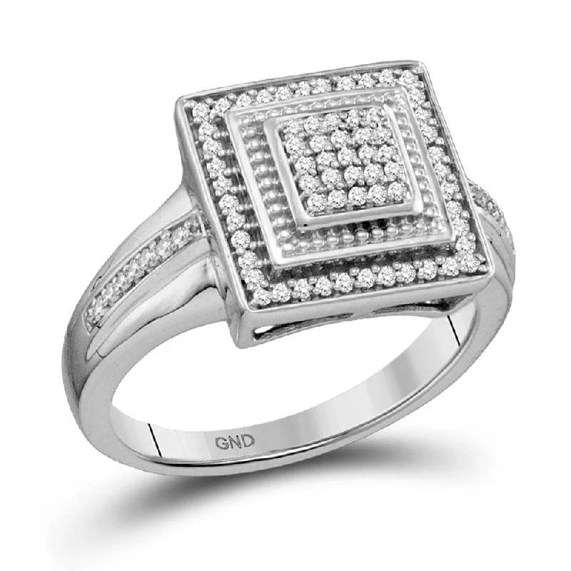 narrow stacking ring-10kt White Gold Womens Round Diamond Square Frame Cluster Ring 1/5 Cttw