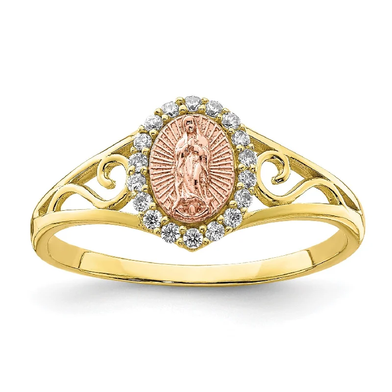 narrow promise ring-10KT Yellow and Rose Gold Cubic Zirconia Guadalupe Ring; Size 8