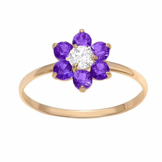 radiant opal ring-10KT Yellow Gold Amethyst Childrens Birthstone Flower Ring; Size 3