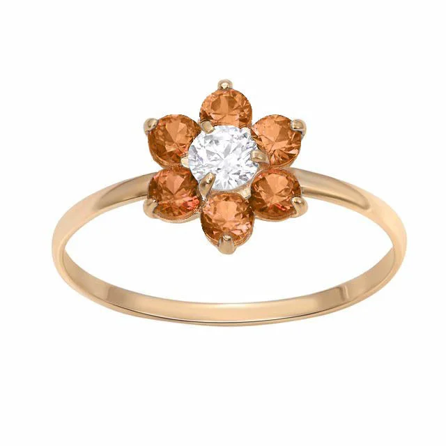 amber stack ring-10KT Yellow Gold Birthstone Flower Ring; Size 3