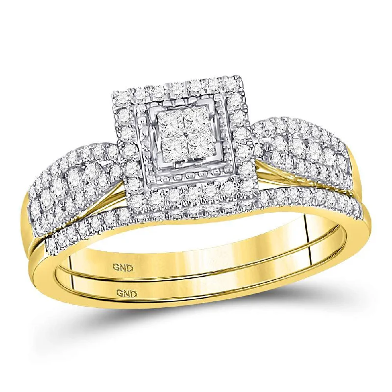 etched name ring-10kt Yellow Gold Princess Diamond Bridal Wedding Ring Band Set 1/2 Cttw