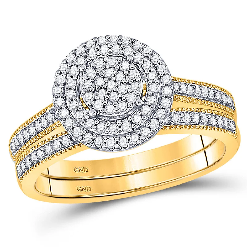 stretchable promise ring-10kt Yellow Gold Round Diamond Cluster Bridal Wedding Ring Band Set 1/3 Cttw