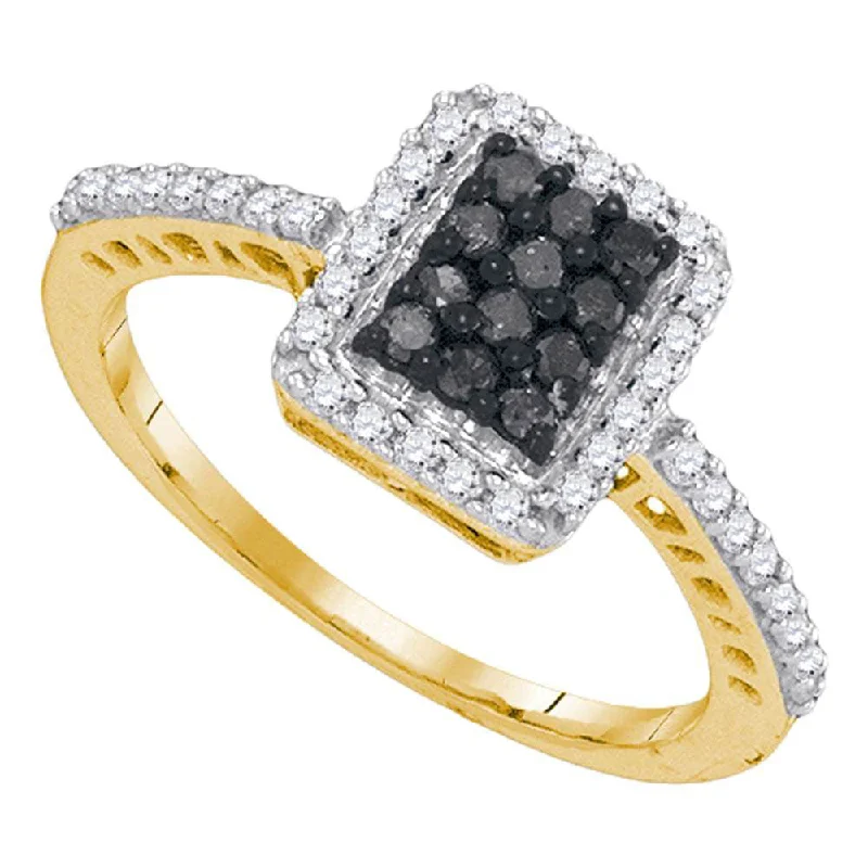 wave-shaped eternity ring-10kt Yellow Gold Womens Round Black Color Enhanced Diamond Cluster Ring 1/2 Cttw