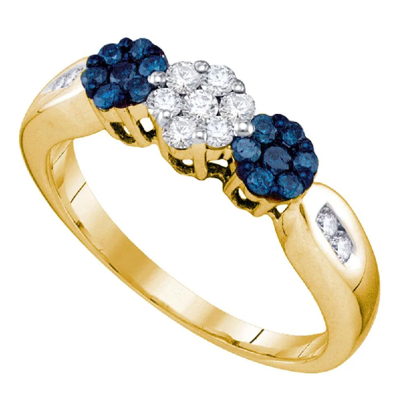 tendril band ring-10kt Yellow Gold Womens Round Blue Color Enhanced Diamond Cluster Ring 1/2 Cttw