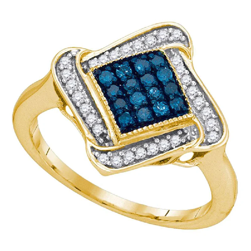 peridot promise ring-10kt Yellow Gold Womens Round Blue Color Enhanced Diamond Cluster Ring 1/3 Cttw