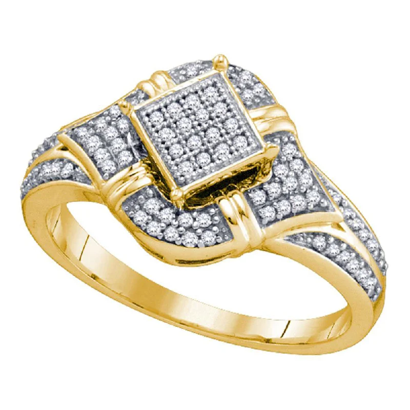 rugged silver ring-10kt Yellow Gold Womens Round Diamond Diagonal Square Cluster Ring 1/4 Cttw