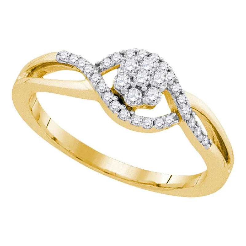 narrow diamond ring-10kt Yellow Gold Womens Round Diamond Flower Cluster Twist Swirl Ring 1/4 Cttw