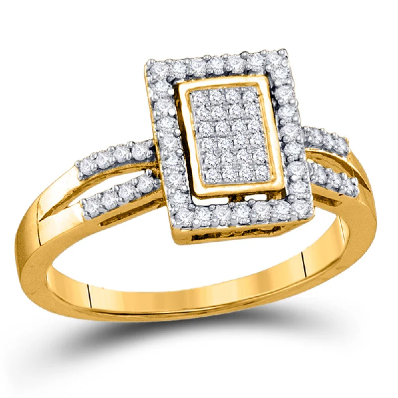 stretchable gold ring-10kt Yellow Gold Womens Round Diamond Rectangle Frame Cluster Ring 1/3 Cttw