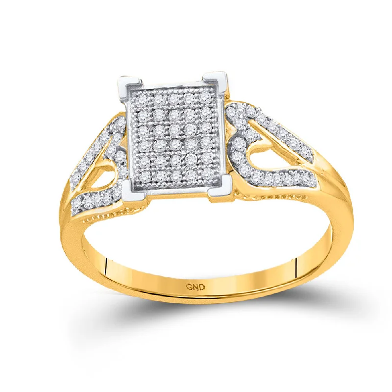 narrow promise ring-10kt Yellow Gold Womens Round Diamond Square Cluster Heart Ring 1/5 Cttw