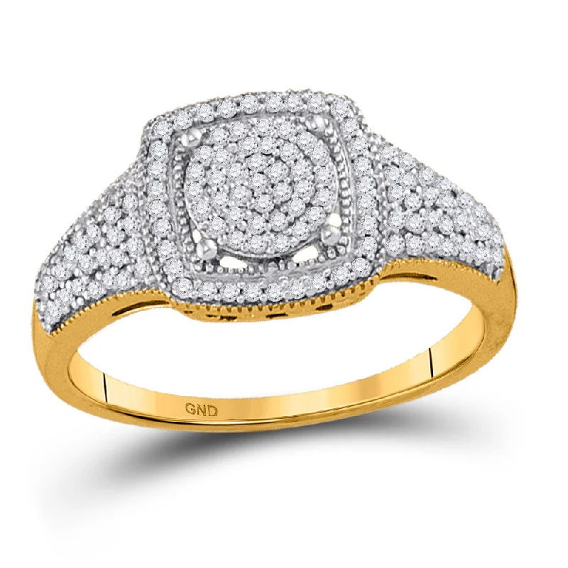 pearl braided ring-10kt Yellow Gold Womens Round Diamond Square Cluster Milgrain Ring 1/3 Cttw